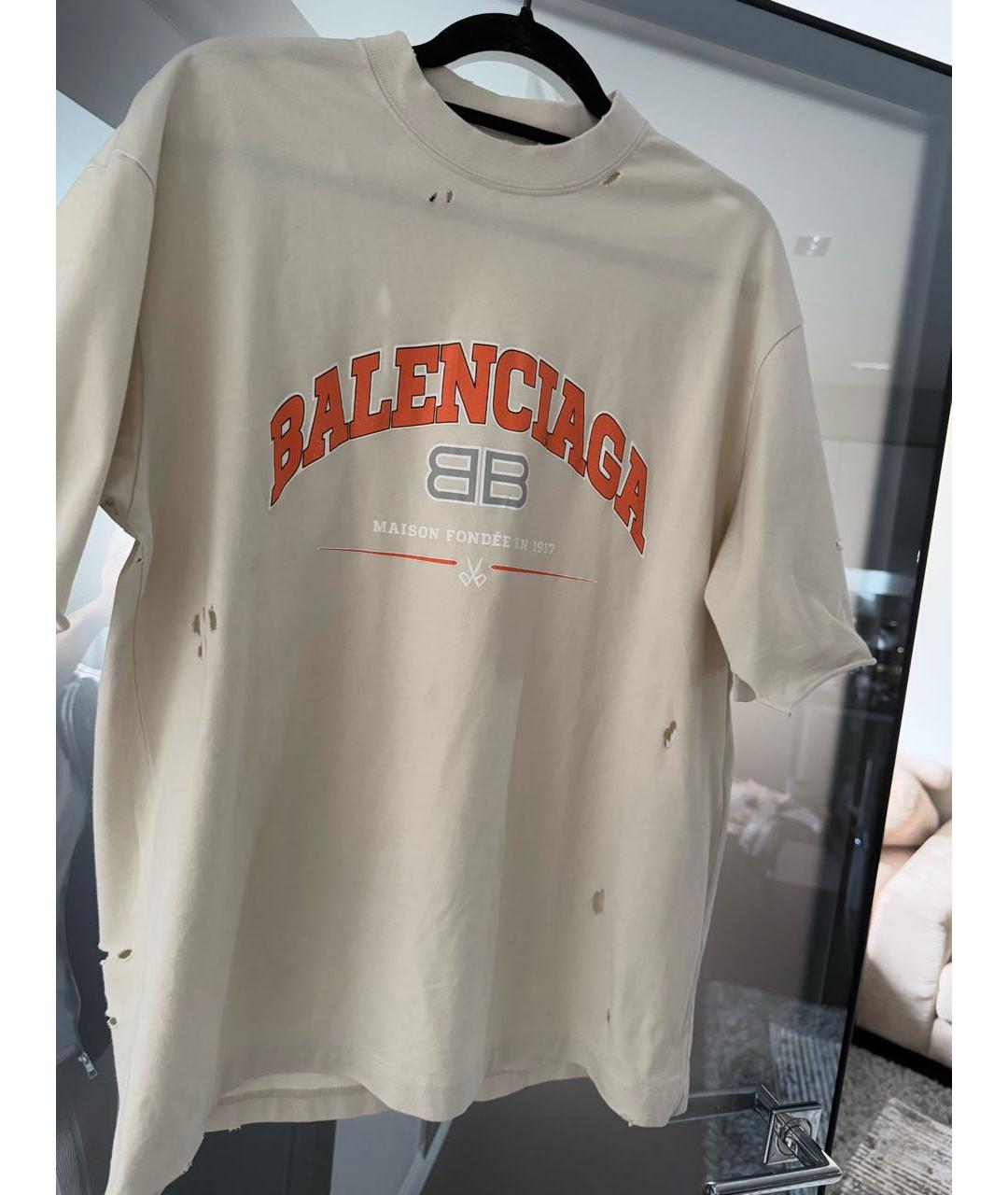 BALENCIAGA Бежевая хлопковая футболка, фото 4
