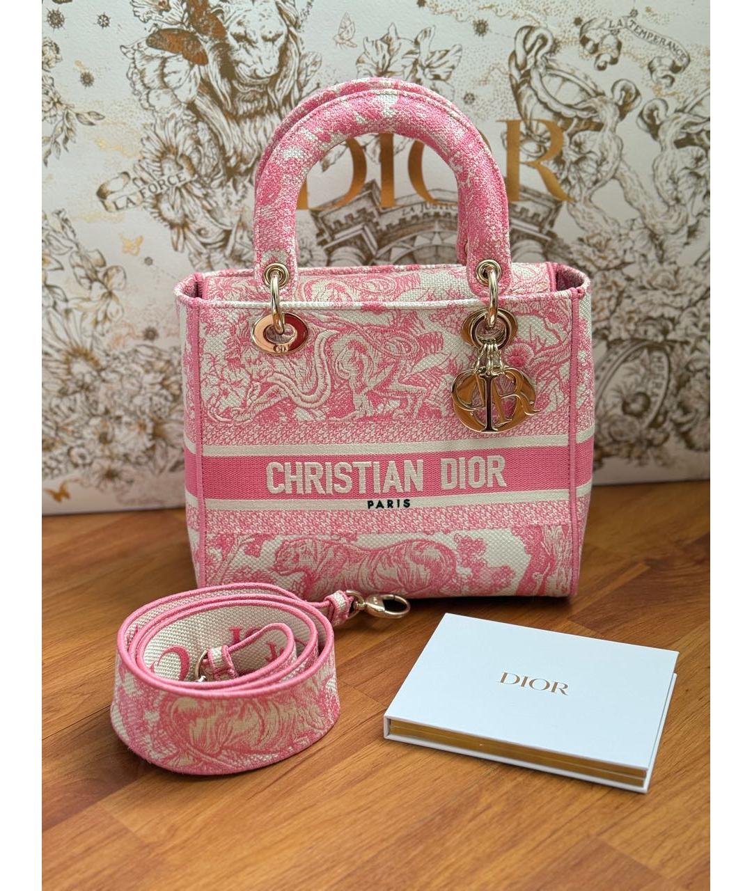 CHRISTIAN DIOR Розовая жаккардовая сумка с короткими ручками, фото 2