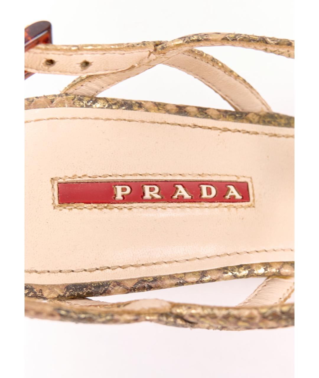 PRADA Золотые кожаные босоножки, фото 5