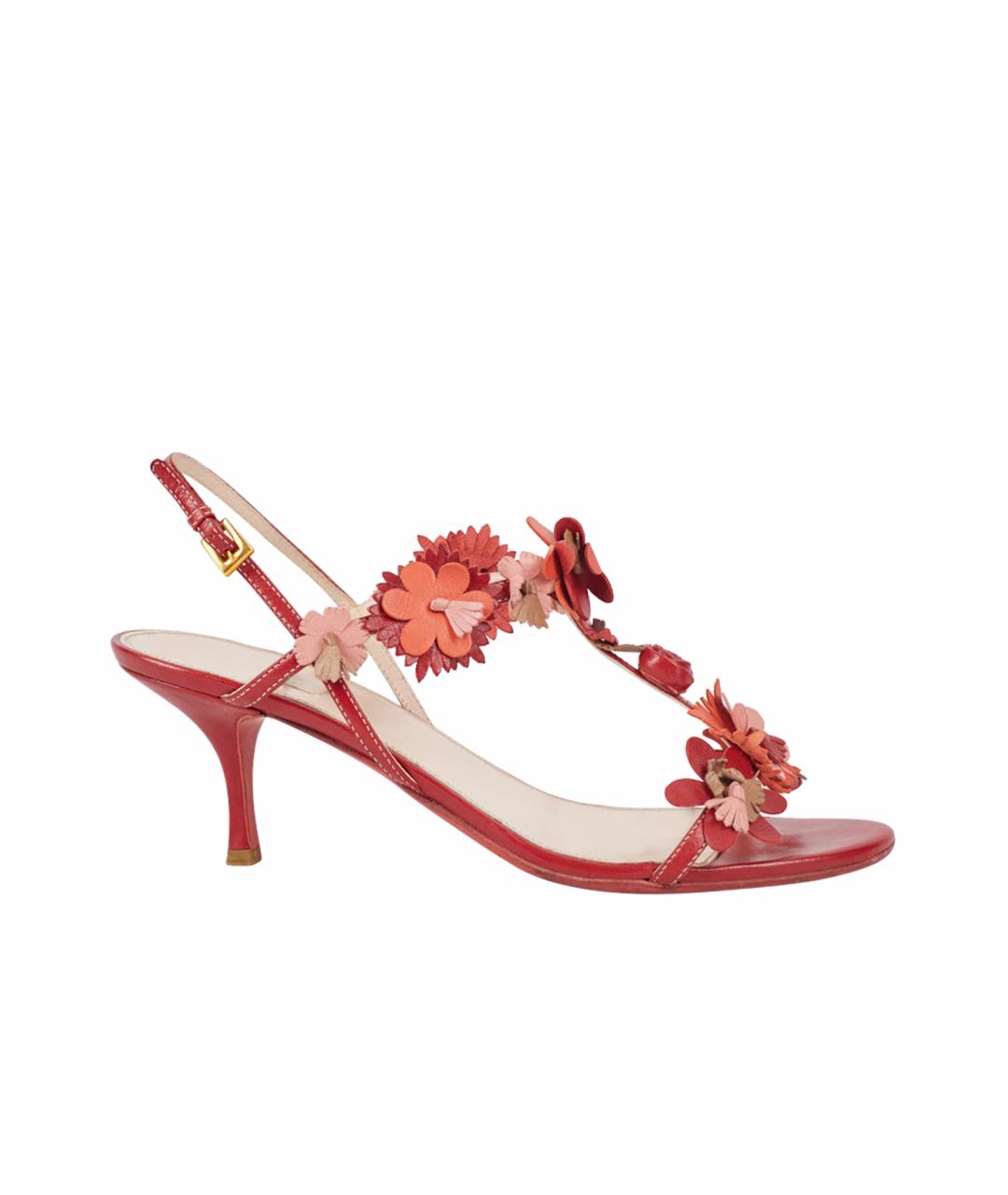 PRADA Красные кожаные босоножки, фото 1