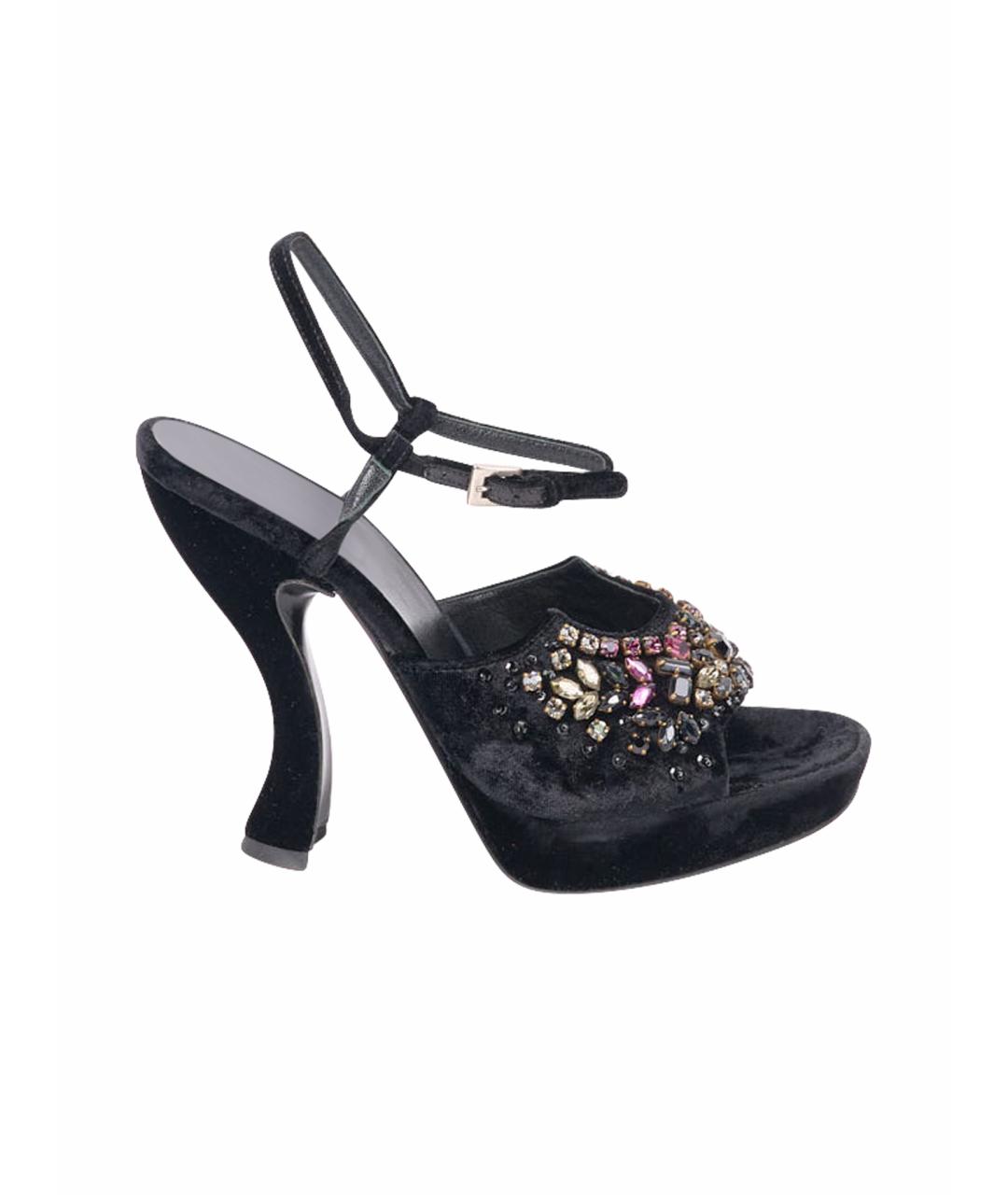 PRADA Черные текстильные босоножки, фото 1
