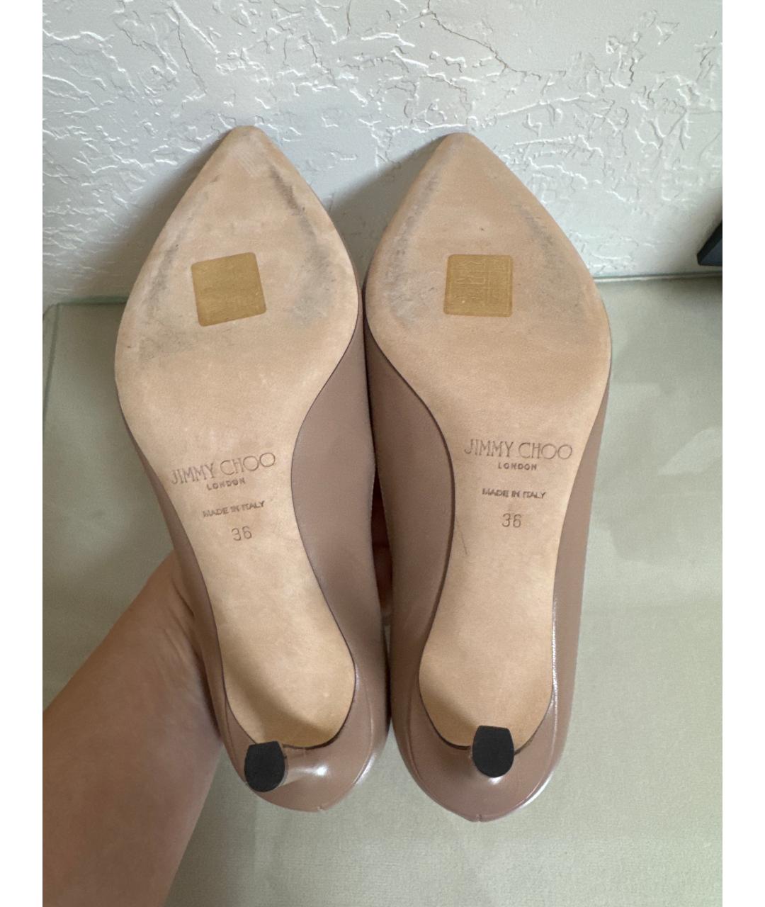 JIMMY CHOO Бежевые кожаные туфли, фото 6