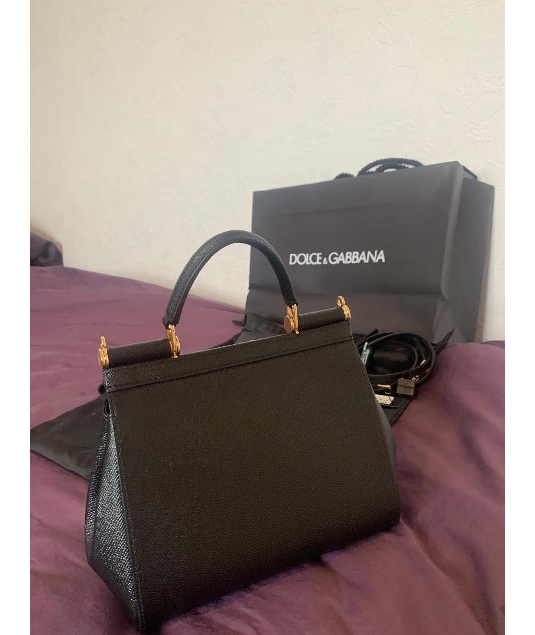 DOLCE&GABBANA Черная кожаная сумка с короткими ручками, фото 4