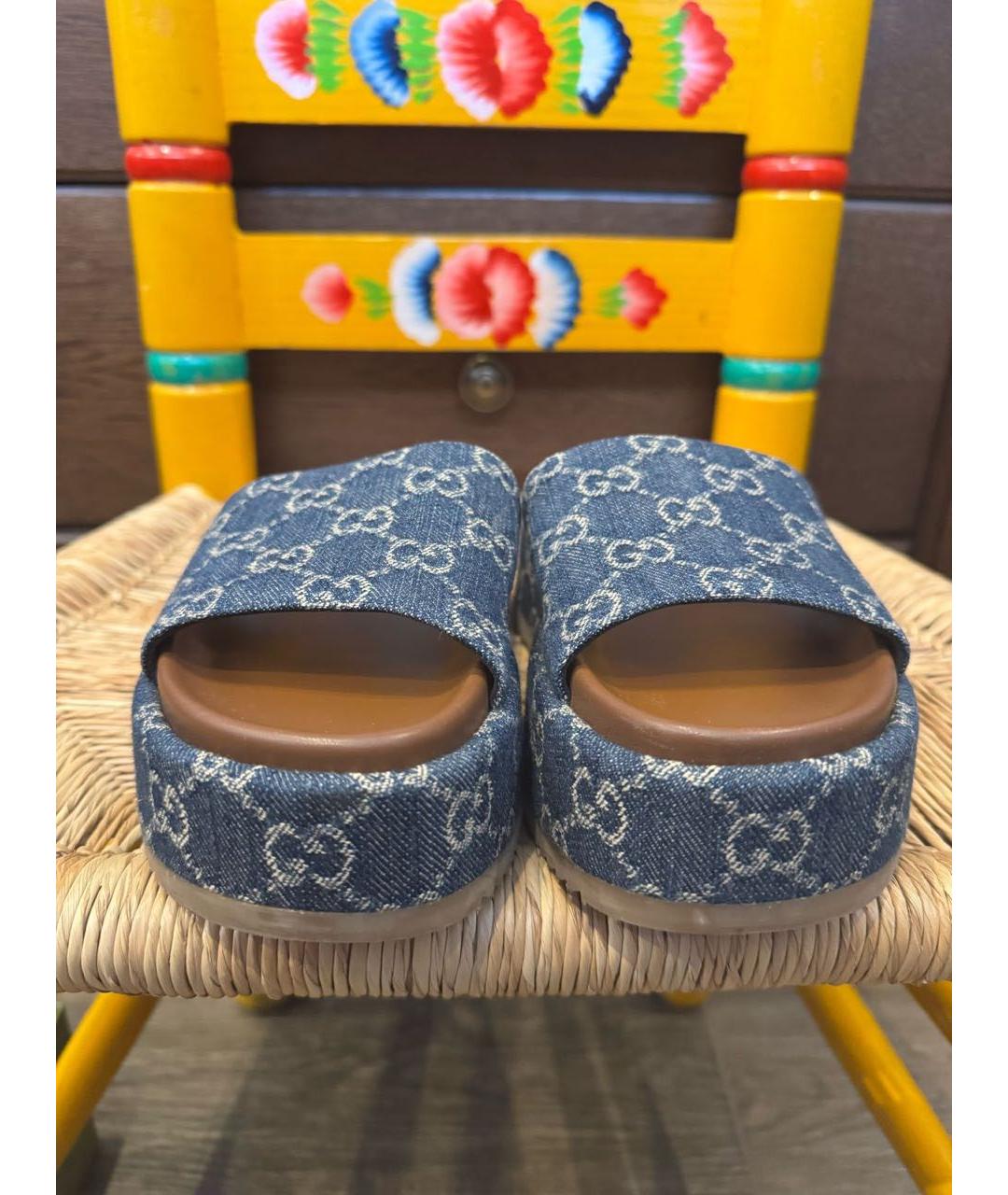 GUCCI Синие кожаные шлепанцы, фото 2