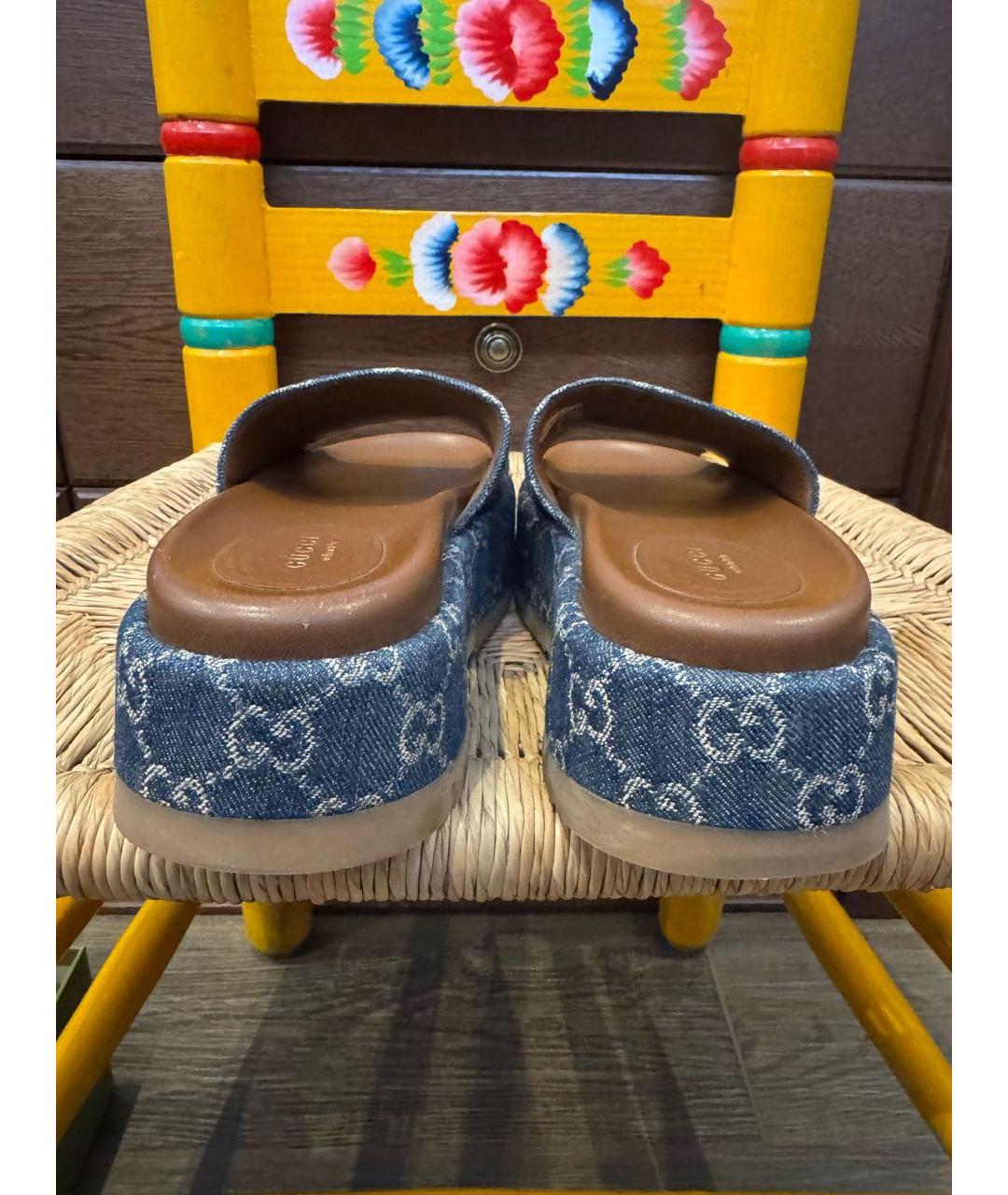 GUCCI Синие кожаные шлепанцы, фото 3