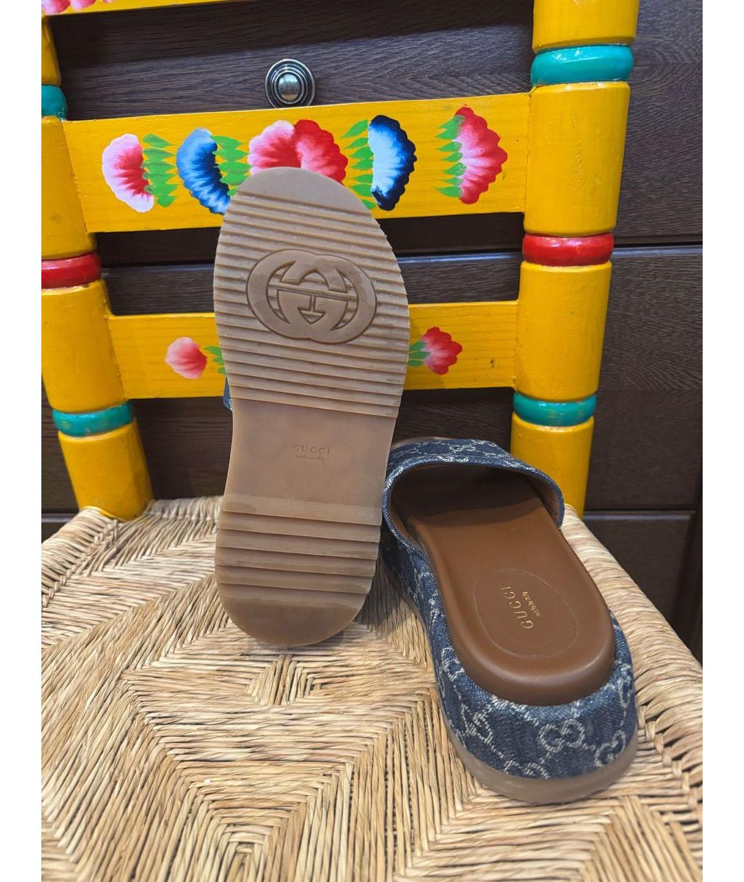 GUCCI Синие кожаные шлепанцы, фото 4