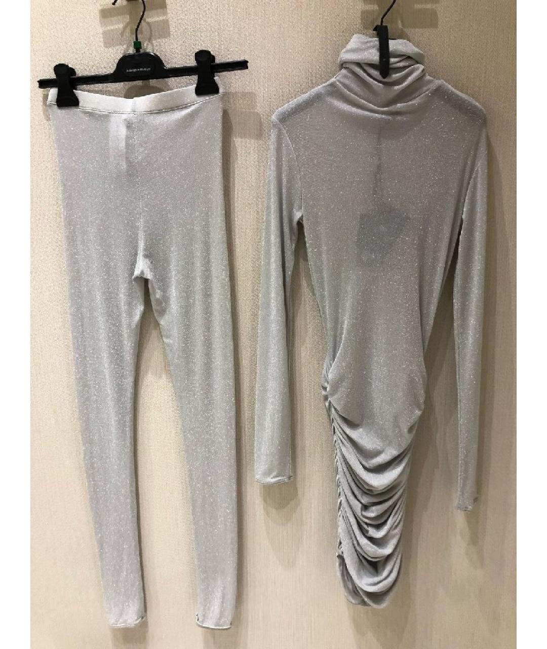 ELISABETTA FRANCHI Серебрянный вискозный костюм с брюками, фото 2