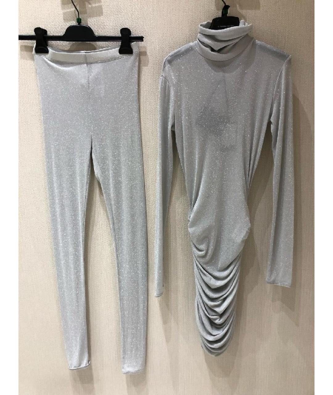 ELISABETTA FRANCHI Серебрянный вискозный костюм с брюками, фото 7
