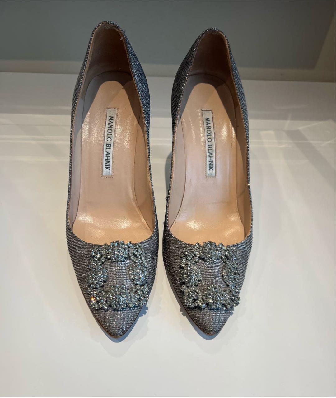 MANOLO BLAHNIK Серебряные текстильные туфли, фото 2