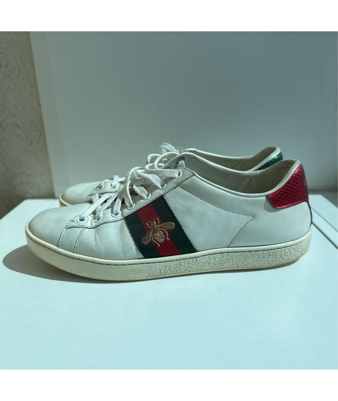 GUCCI Белые кожаные кеды, фото 3
