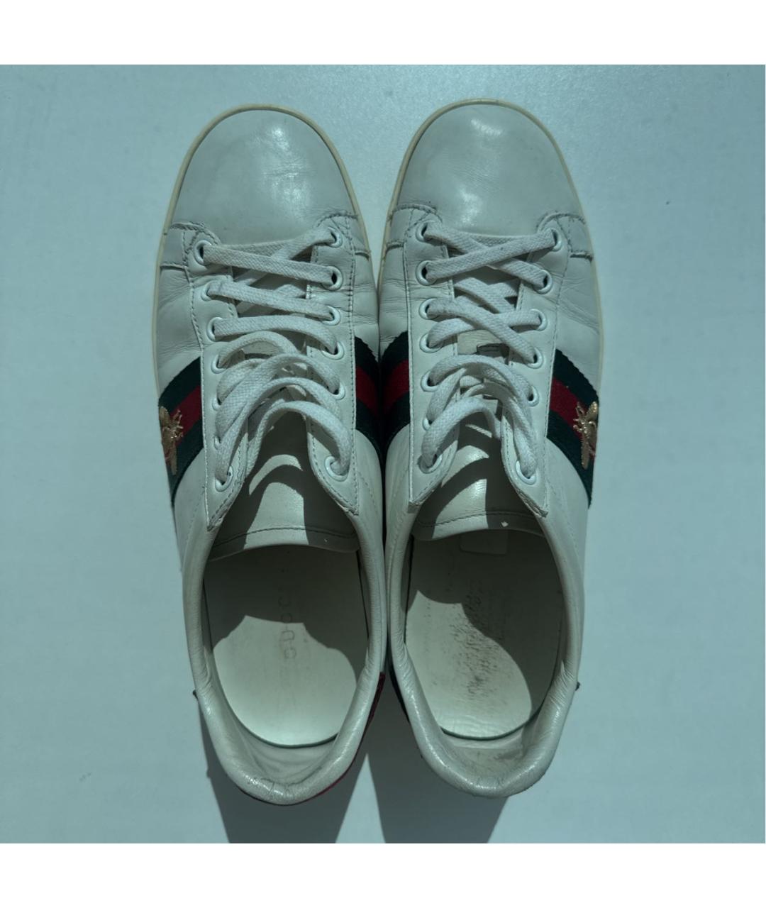GUCCI Белые кожаные кеды, фото 5