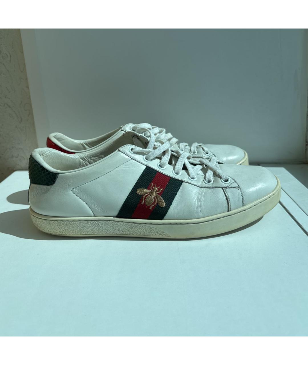 GUCCI Белые кожаные кеды, фото 2