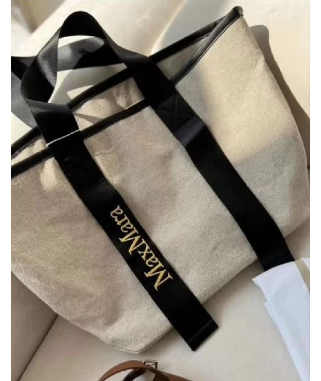MAX MARA Белая льняная пляжная сумка, фото 3