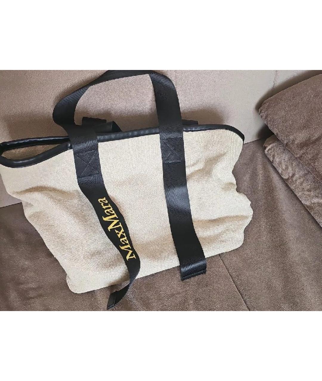 MAX MARA Белая льняная пляжная сумка, фото 5