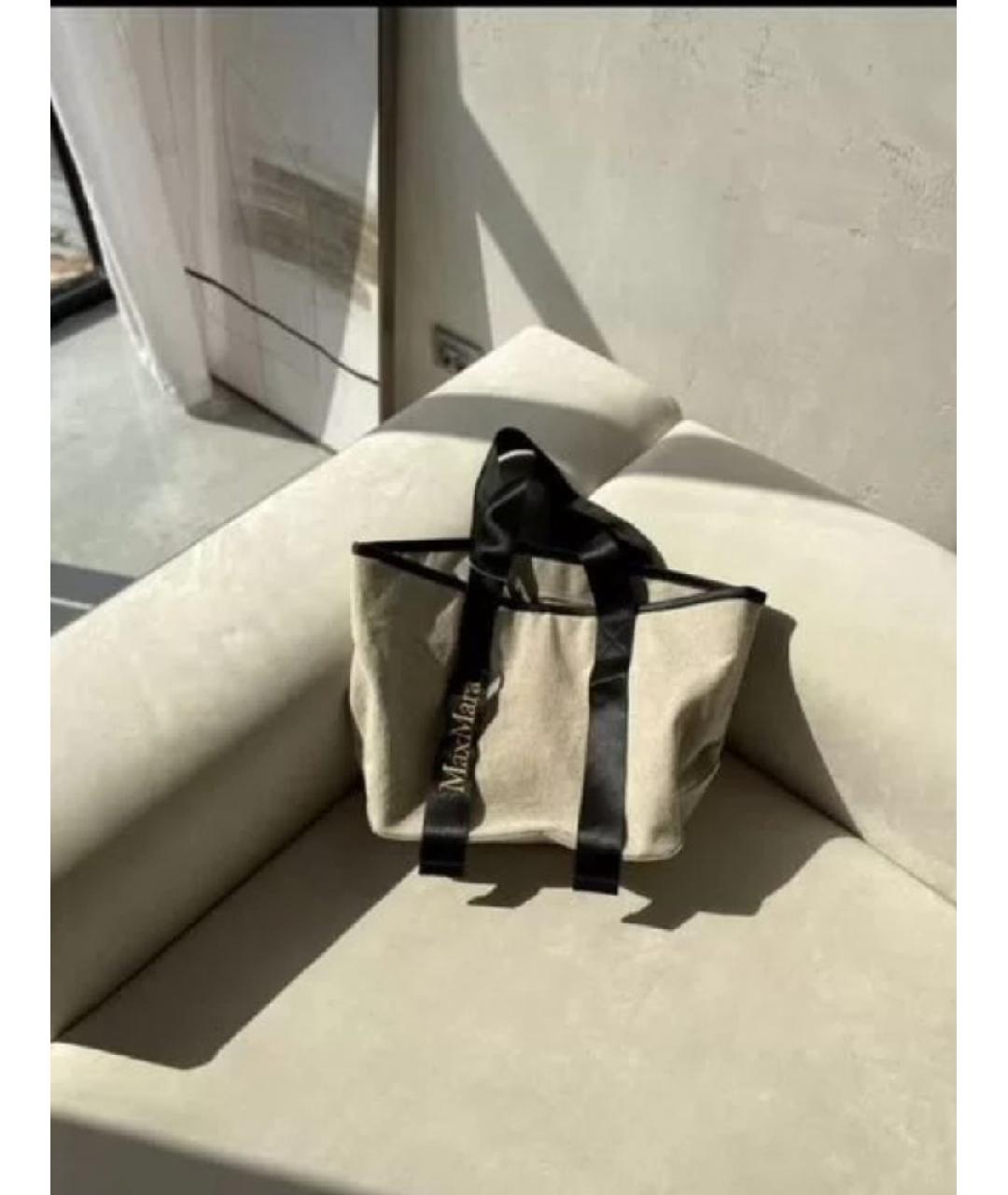 MAX MARA Белая льняная пляжная сумка, фото 4