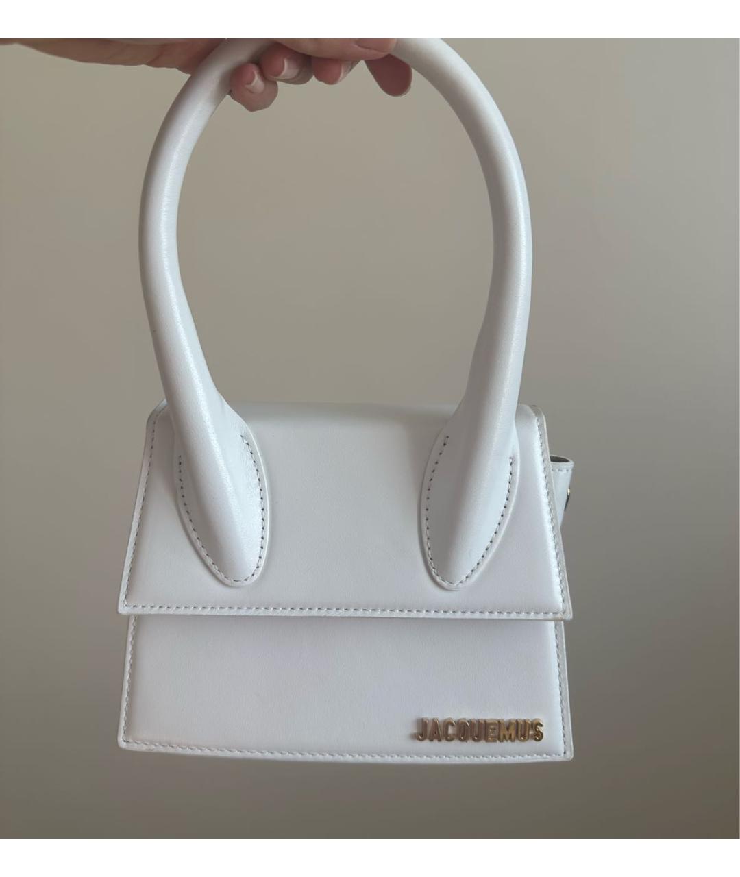 JACQUEMUS Белая кожаная сумка с короткими ручками, фото 2