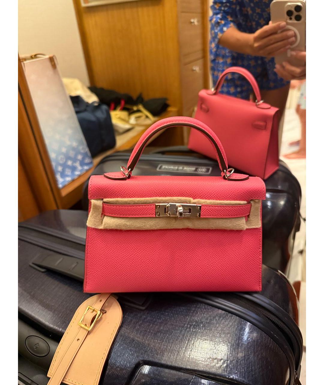 HERMES Розовая кожаная сумка с короткими ручками, фото 5