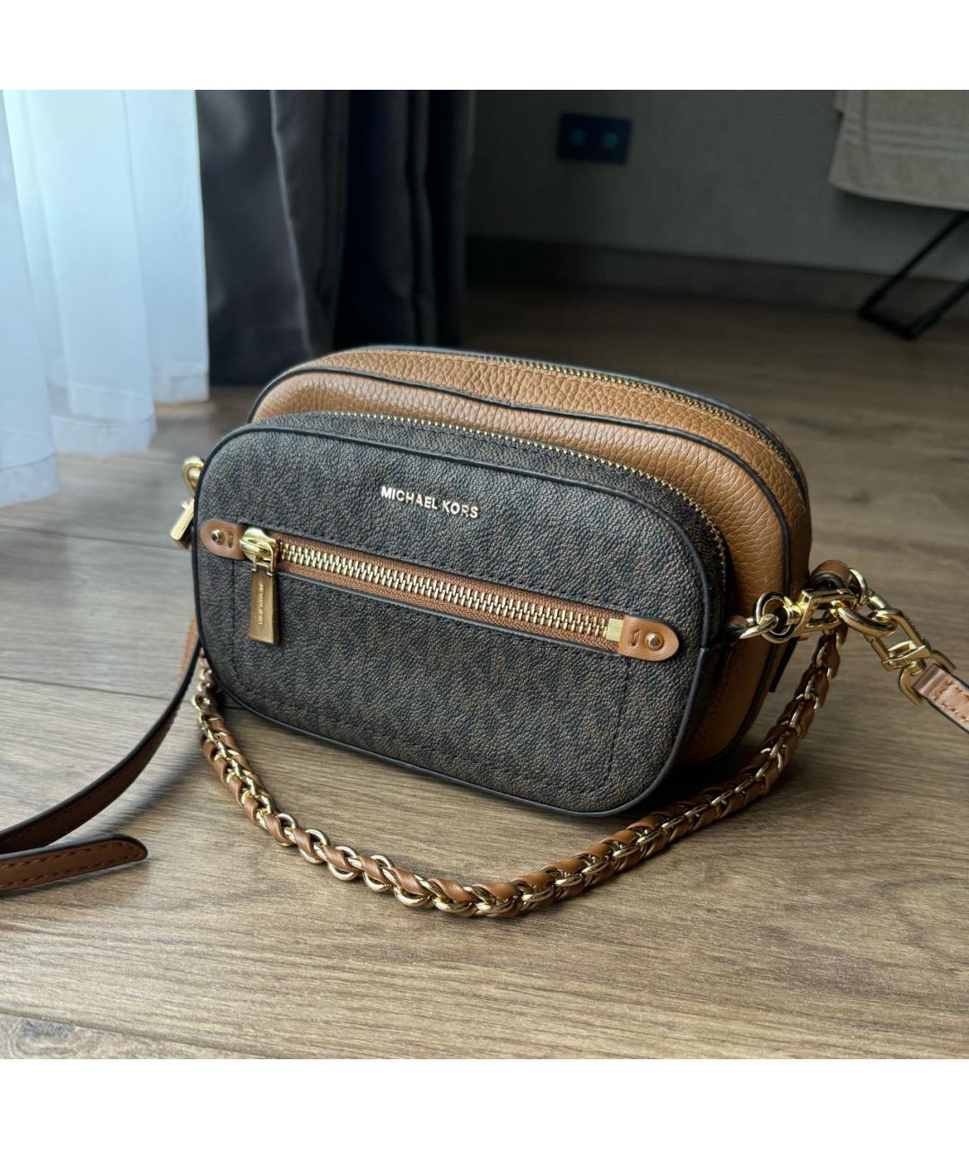 MICHAEL MICHAEL KORS Коричневая кожаная сумка через плечо, фото 9
