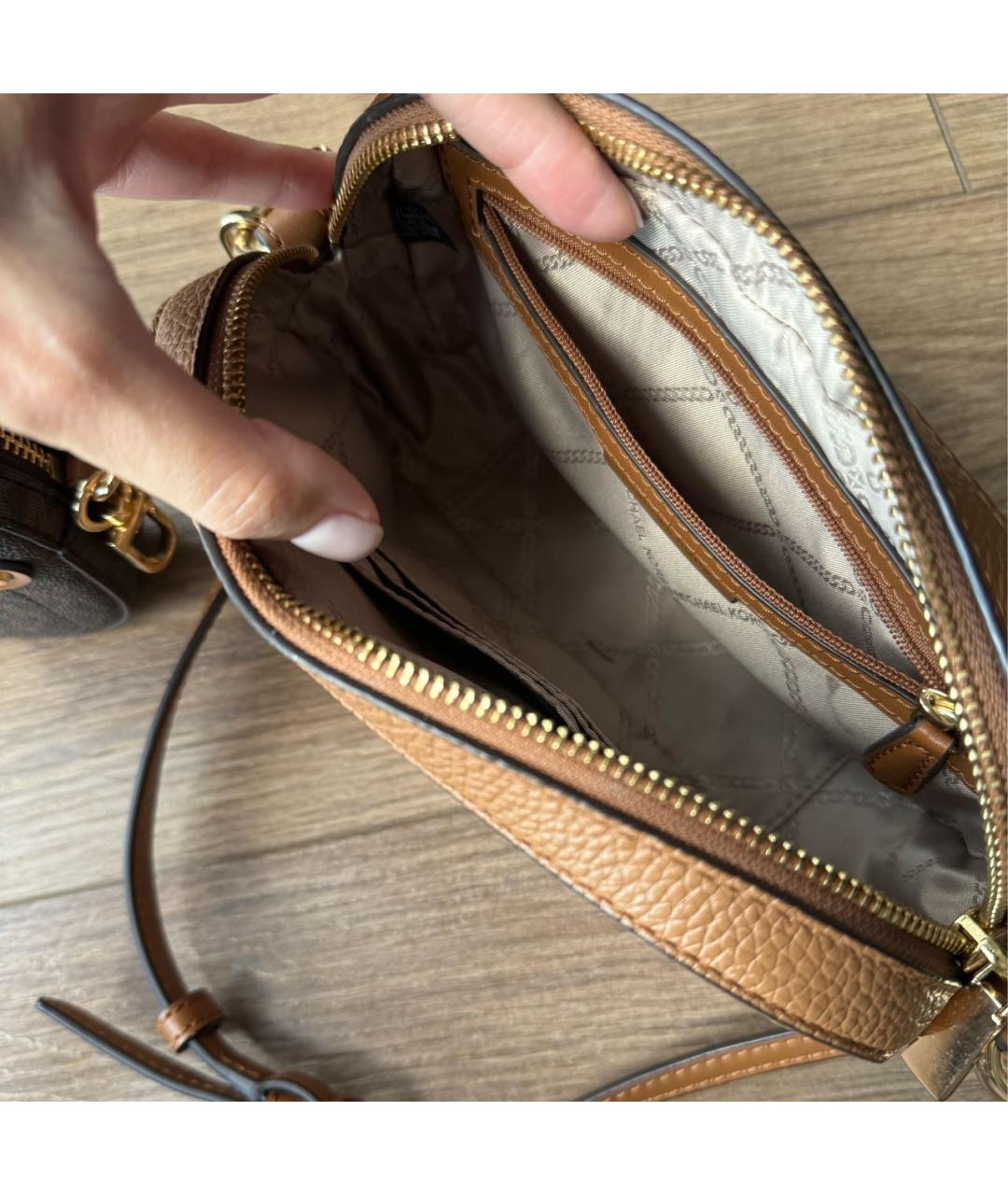 MICHAEL MICHAEL KORS Коричневая кожаная сумка через плечо, фото 4