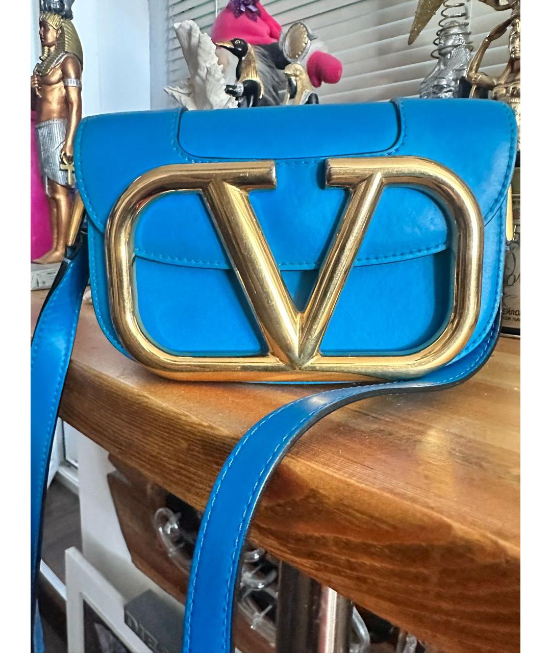 VALENTINO Голубая кожаная сумка через плечо, фото 2
