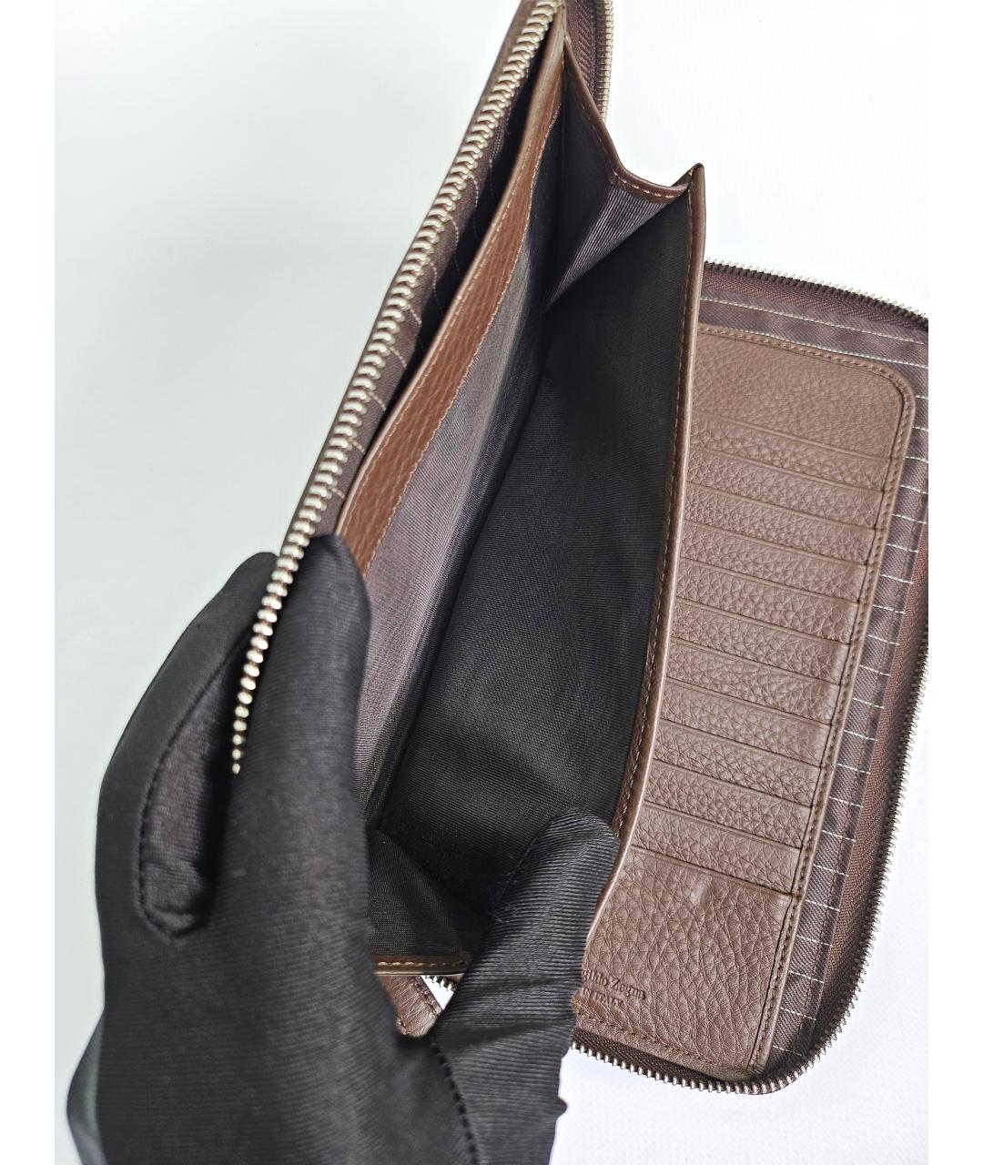 ERMENEGILDO ZEGNA Коричневый кожаный кошелек, фото 4