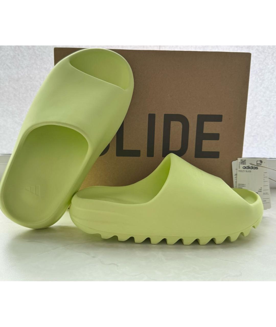 ADIDAS YEEZY Салатовые резиновые шлепанцы, фото 4