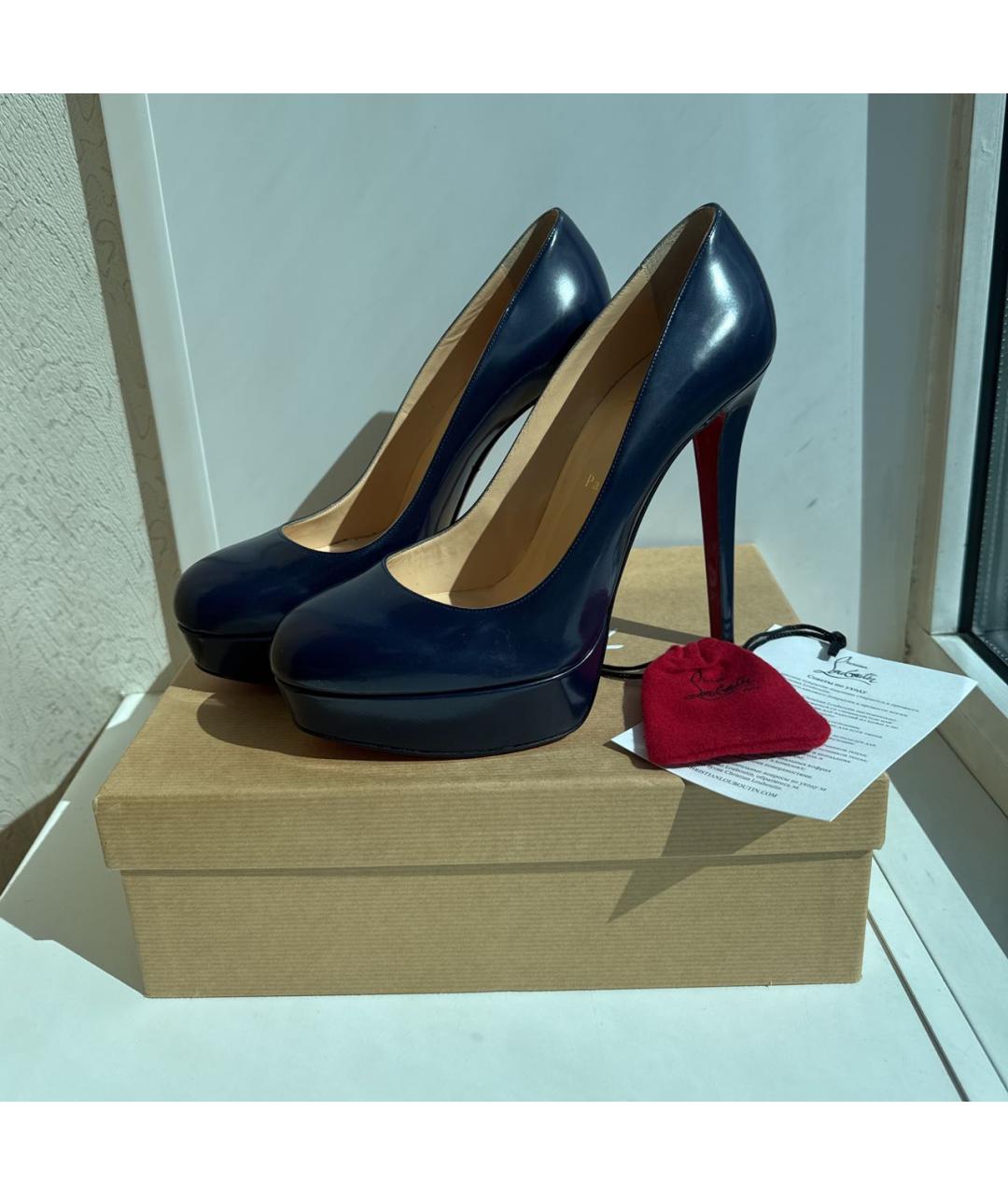 CHRISTIAN LOUBOUTIN Темно-синие кожаные туфли, фото 2