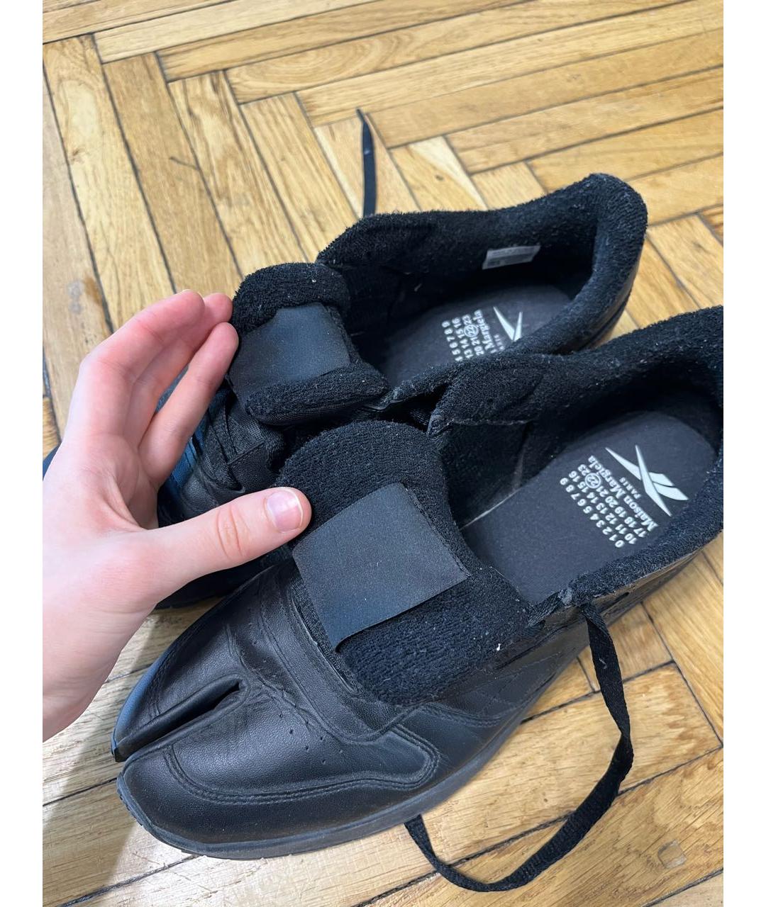 MAISON MARGIELA Черные кожаные низкие кроссовки / кеды, фото 4