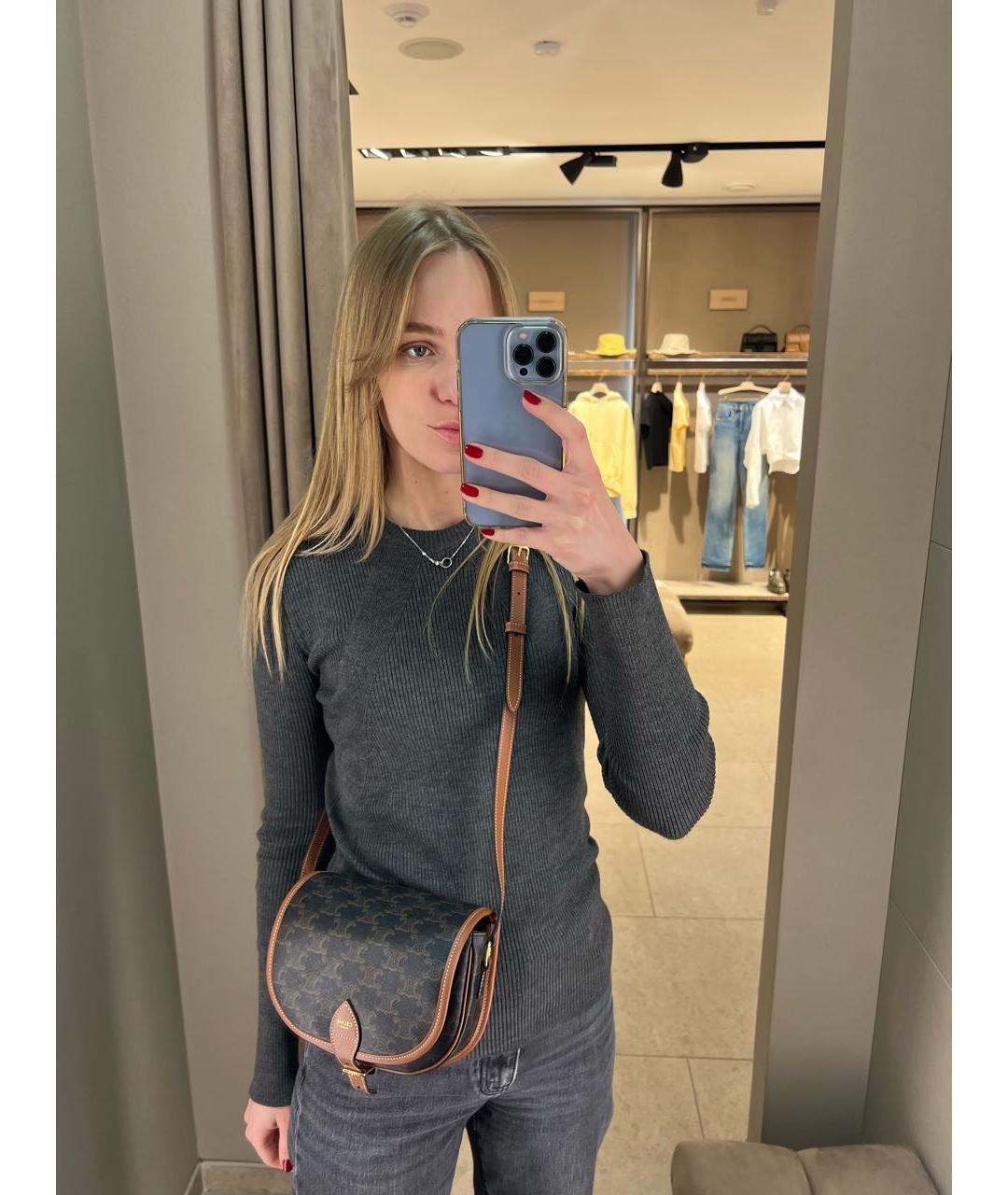 CELINE Коричневая сумка через плечо из искусственной кожи, фото 6