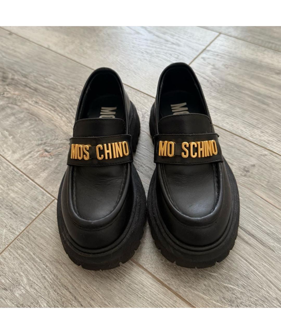 MOSCHINO Черные кожаные лоферы и мокасины, фото 2