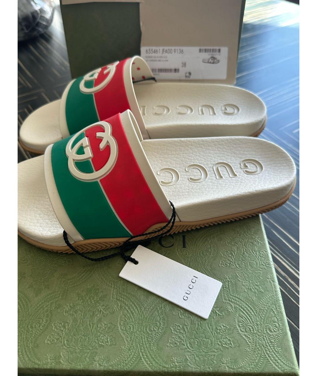 GUCCI Бежевые резиновые шлепанцы, фото 4