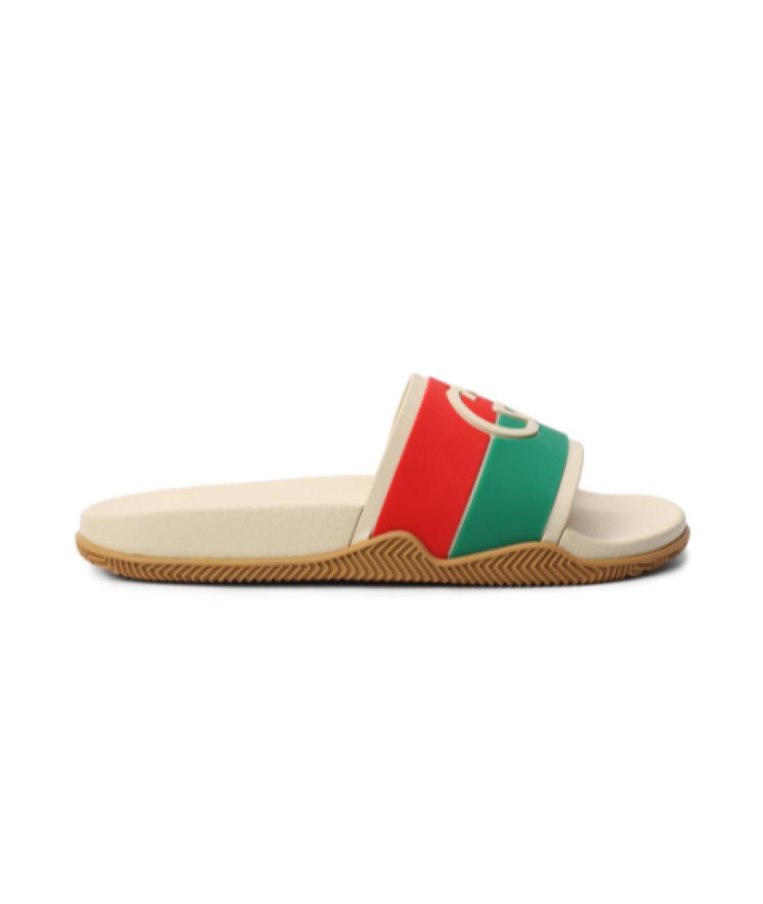GUCCI Бежевые резиновые шлепанцы, фото 6