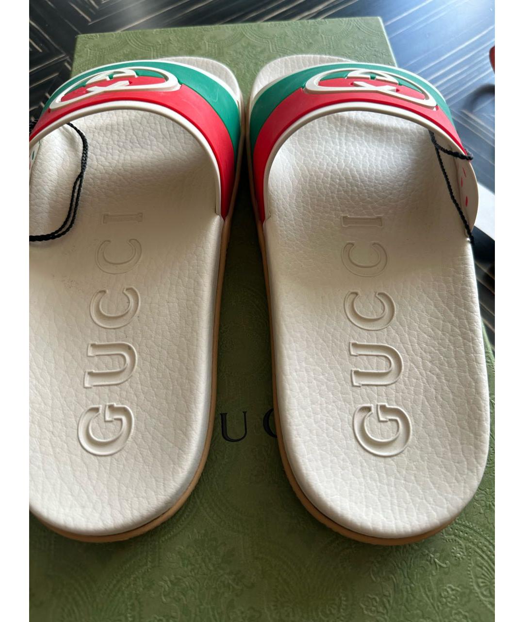 GUCCI Бежевые резиновые шлепанцы, фото 5