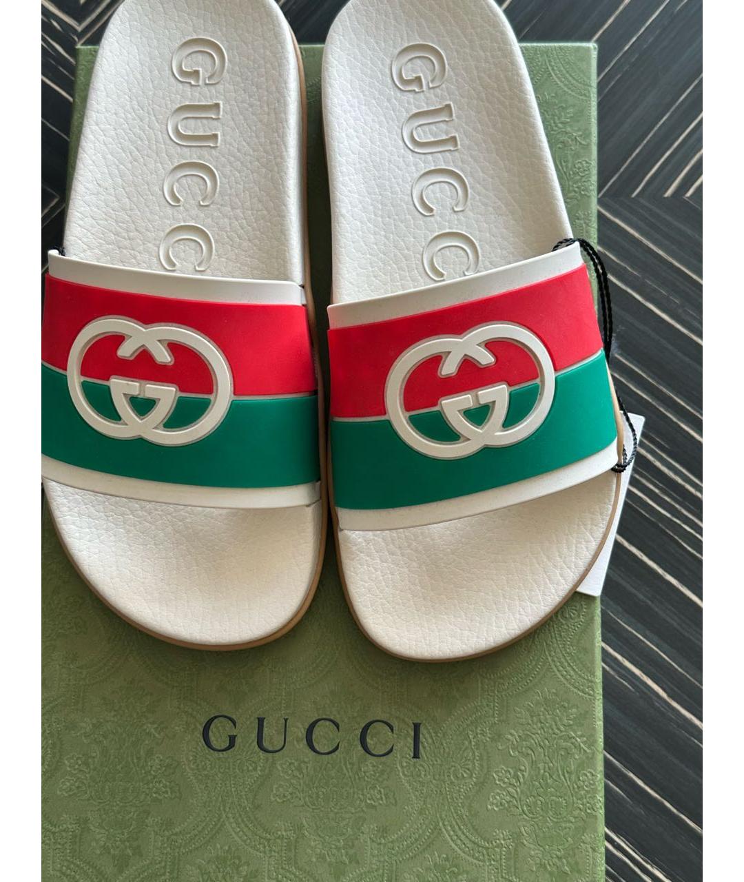 GUCCI Бежевые резиновые шлепанцы, фото 3