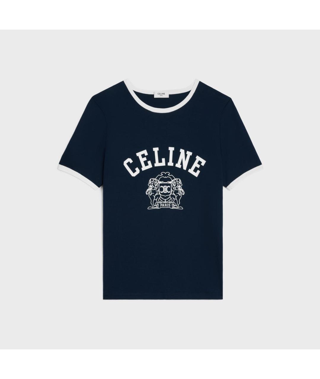 CELINE Темно-синяя хлопковая футболка, фото 5