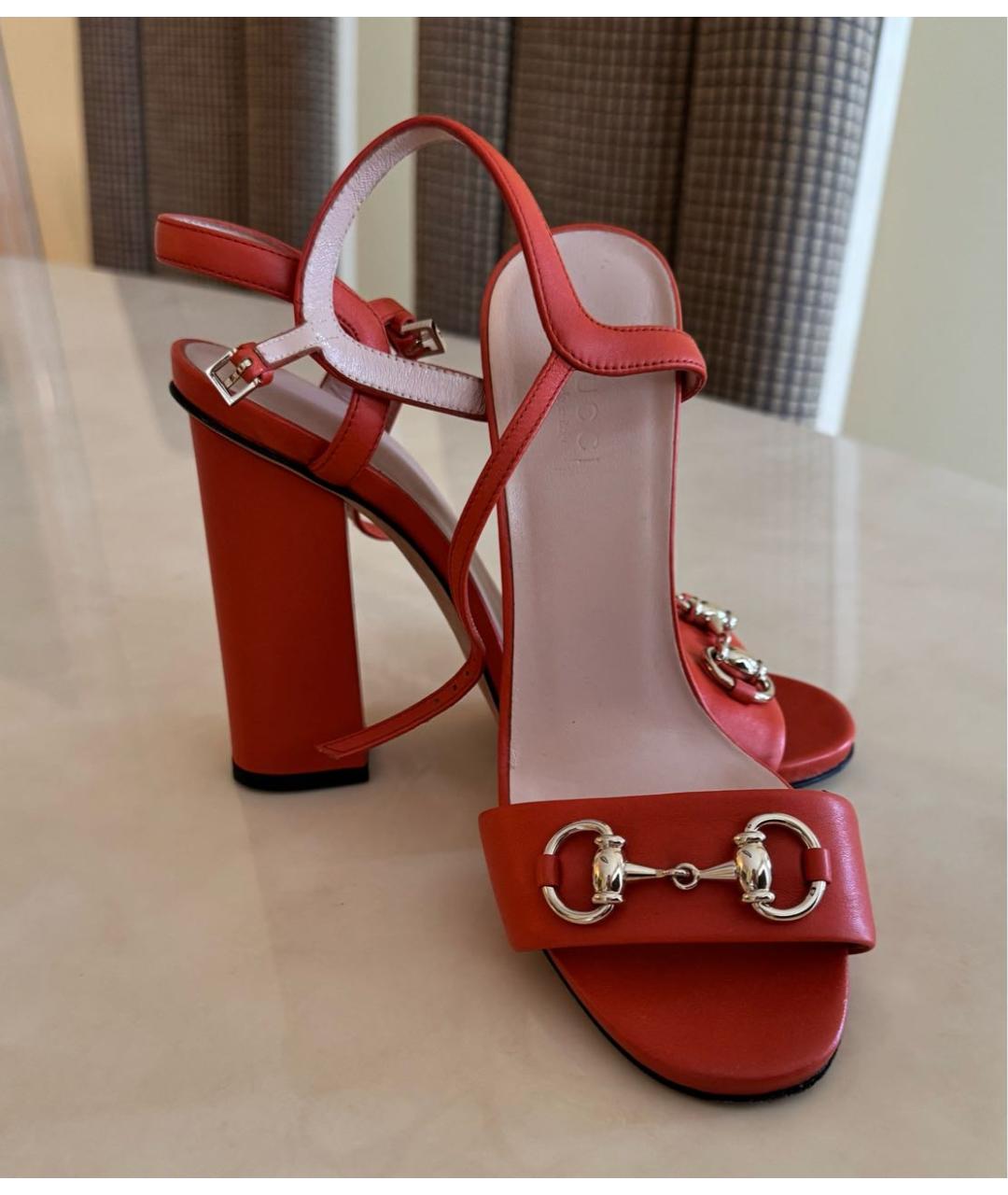 GUCCI Оранжевое кожаные босоножки, фото 3