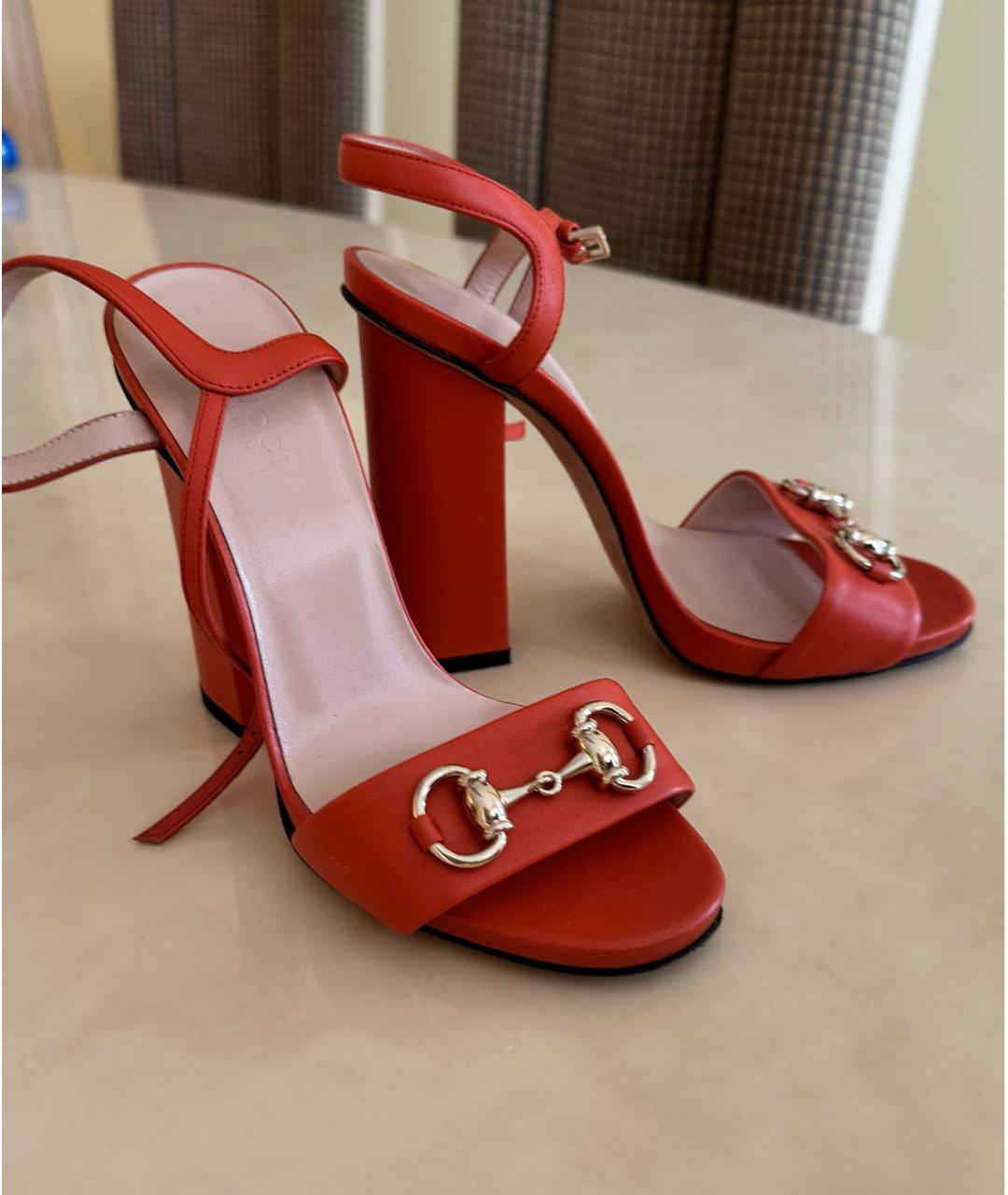 GUCCI Оранжевое кожаные босоножки, фото 4