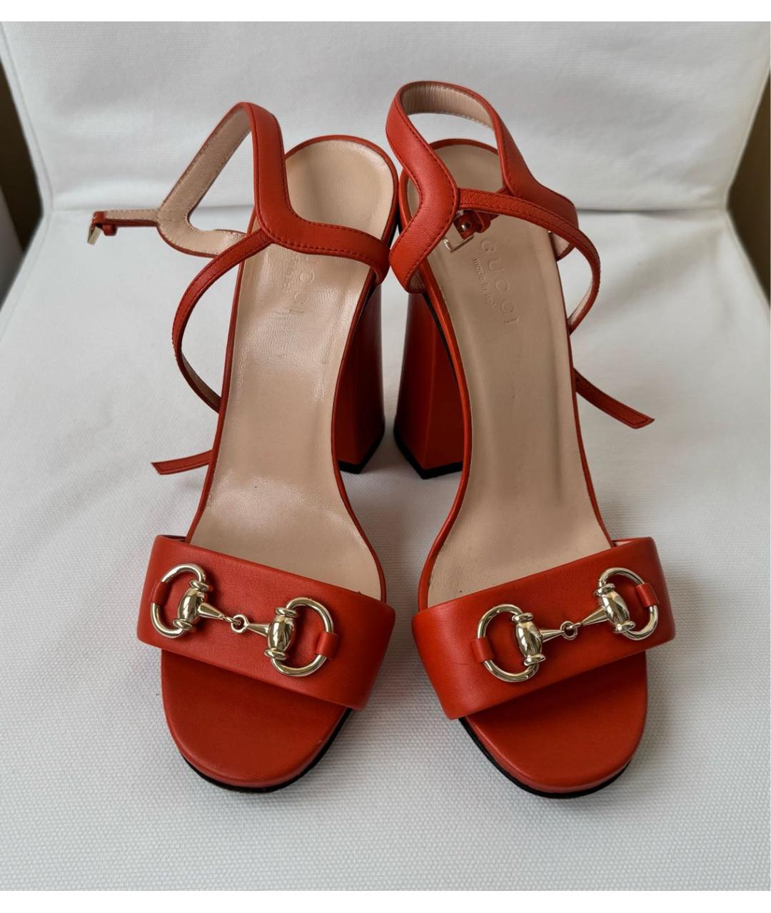 GUCCI Оранжевое кожаные босоножки, фото 2