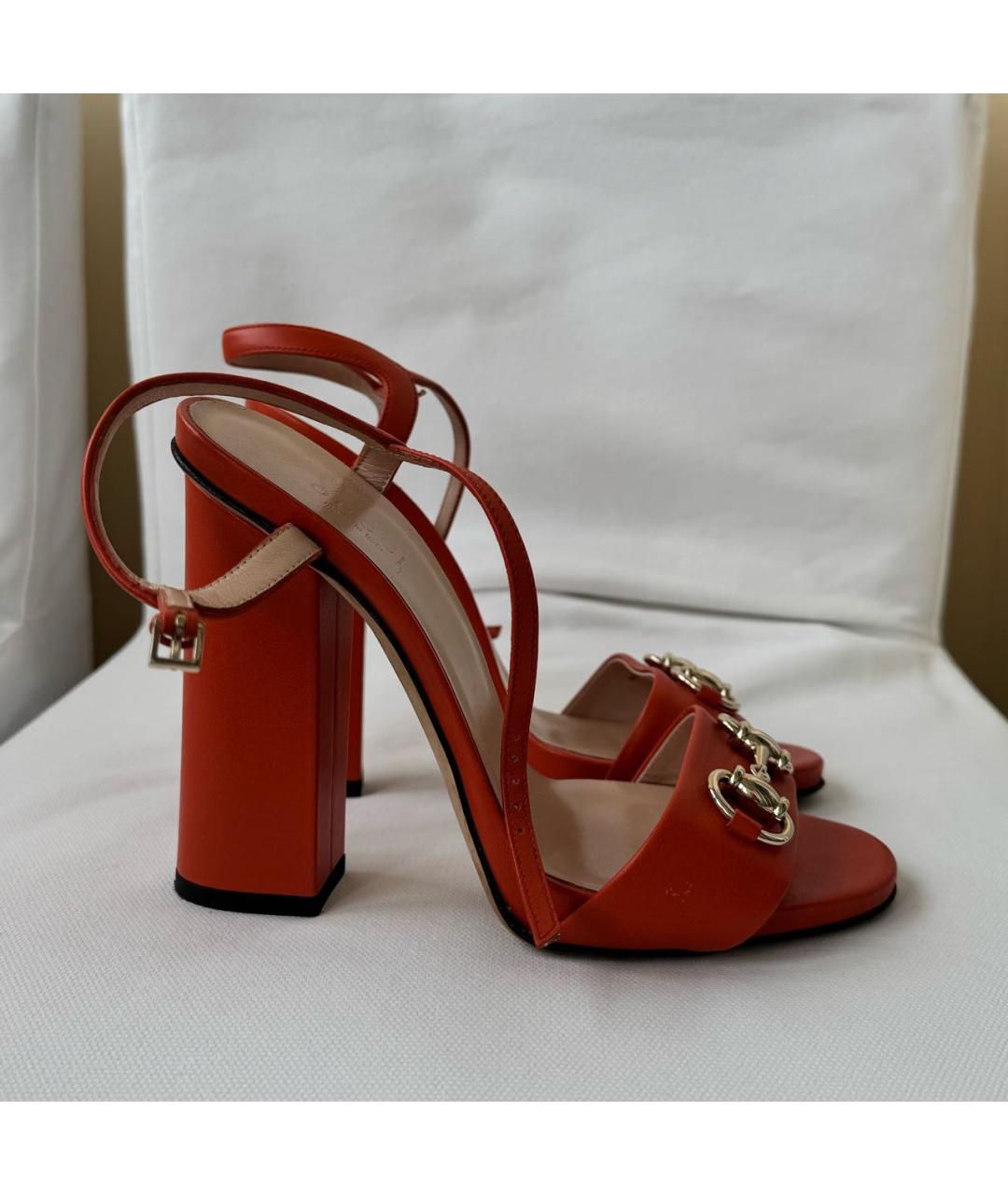 GUCCI Оранжевое кожаные босоножки, фото 5