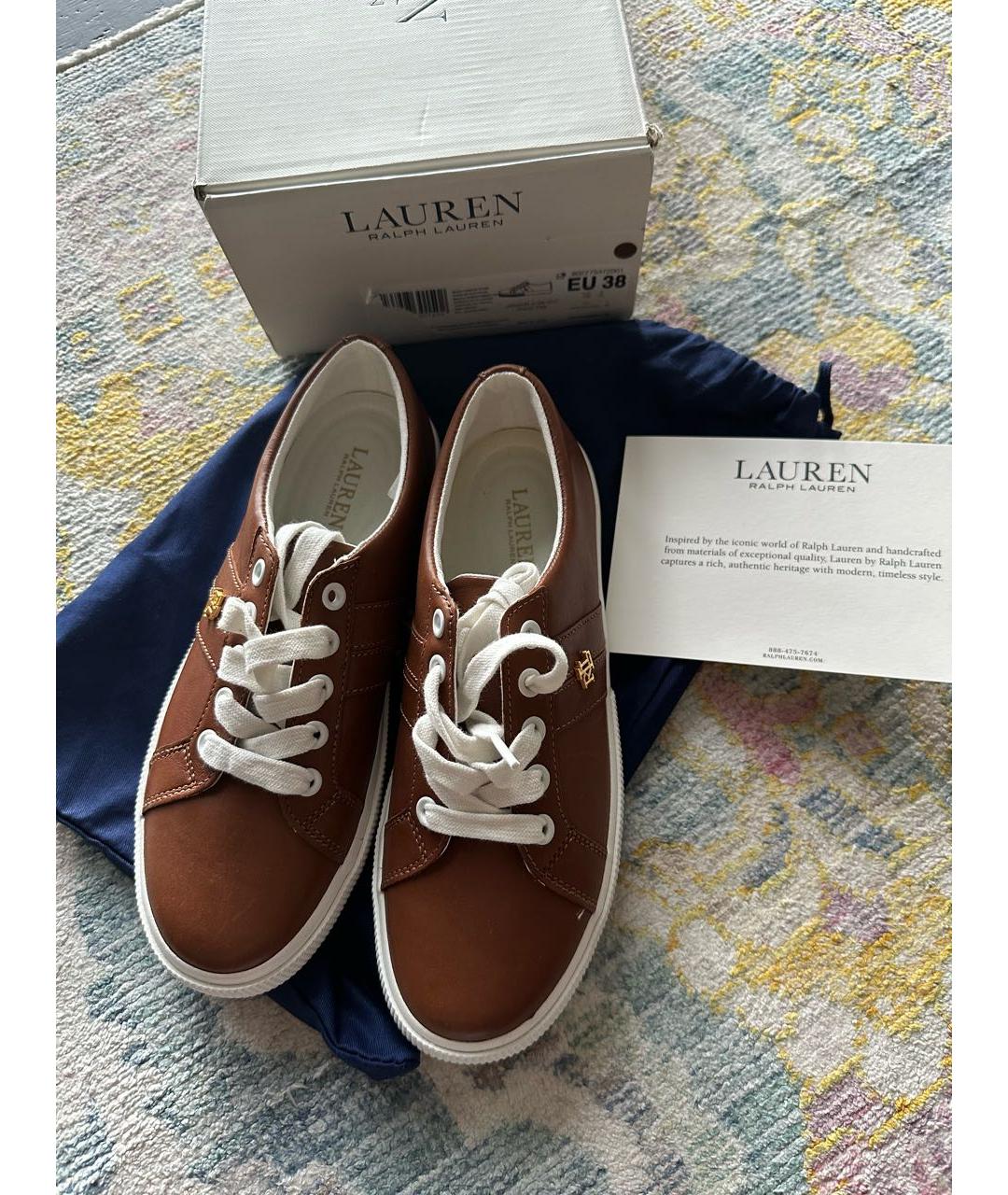 POLO RALPH LAUREN Коричневые кожаные кеды, фото 2