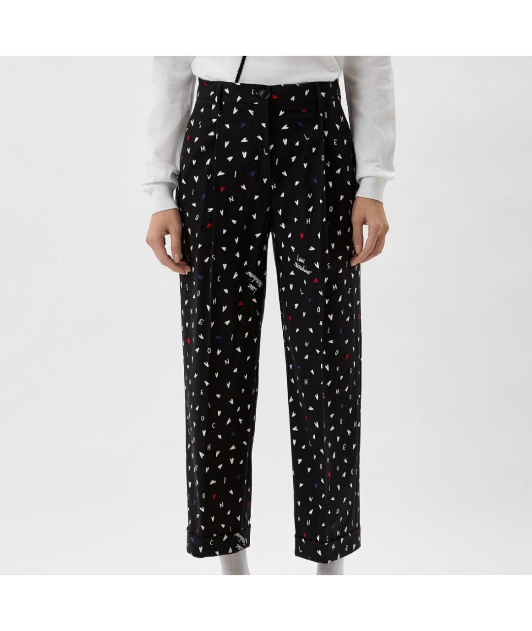 LOVE MOSCHINO Черные хлопко-эластановые прямые брюки, фото 5