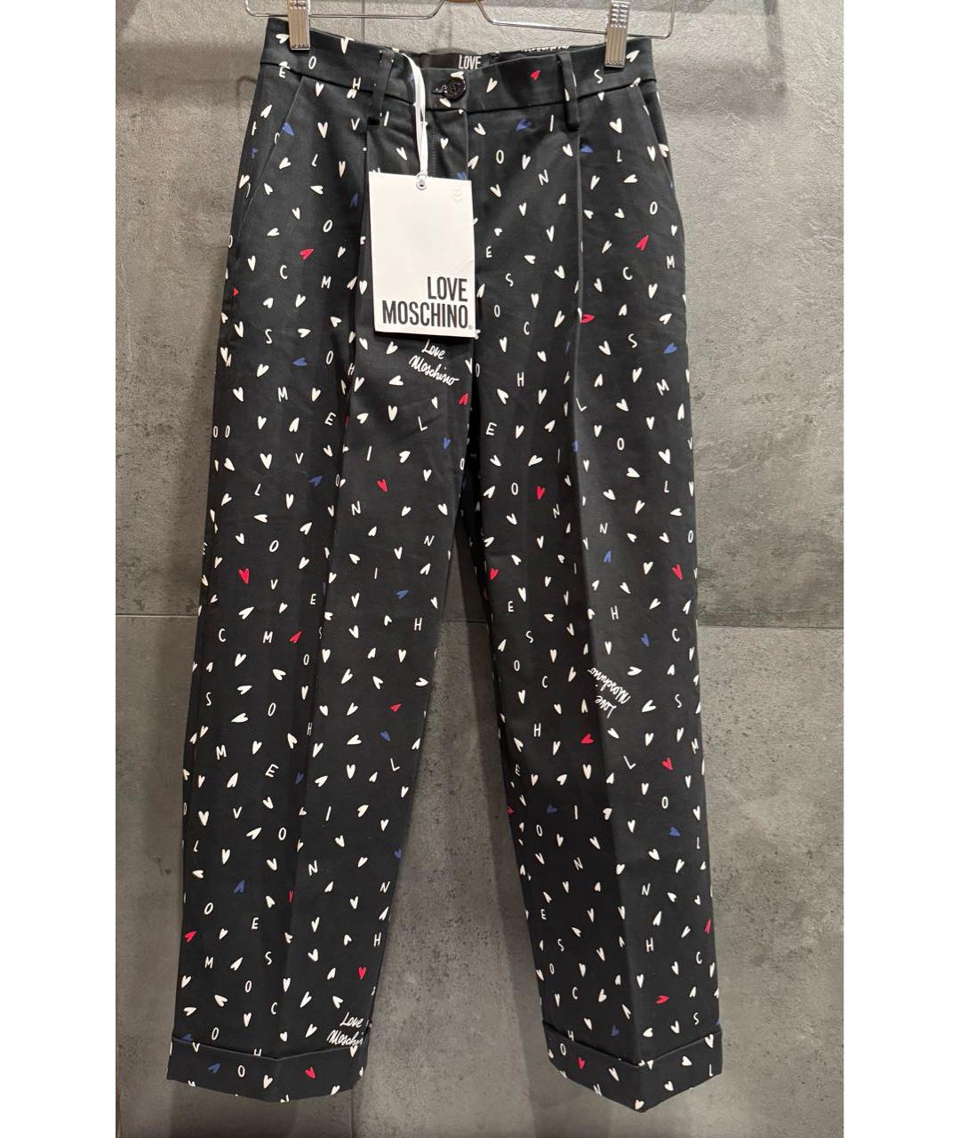 LOVE MOSCHINO Черные хлопко-эластановые прямые брюки, фото 2