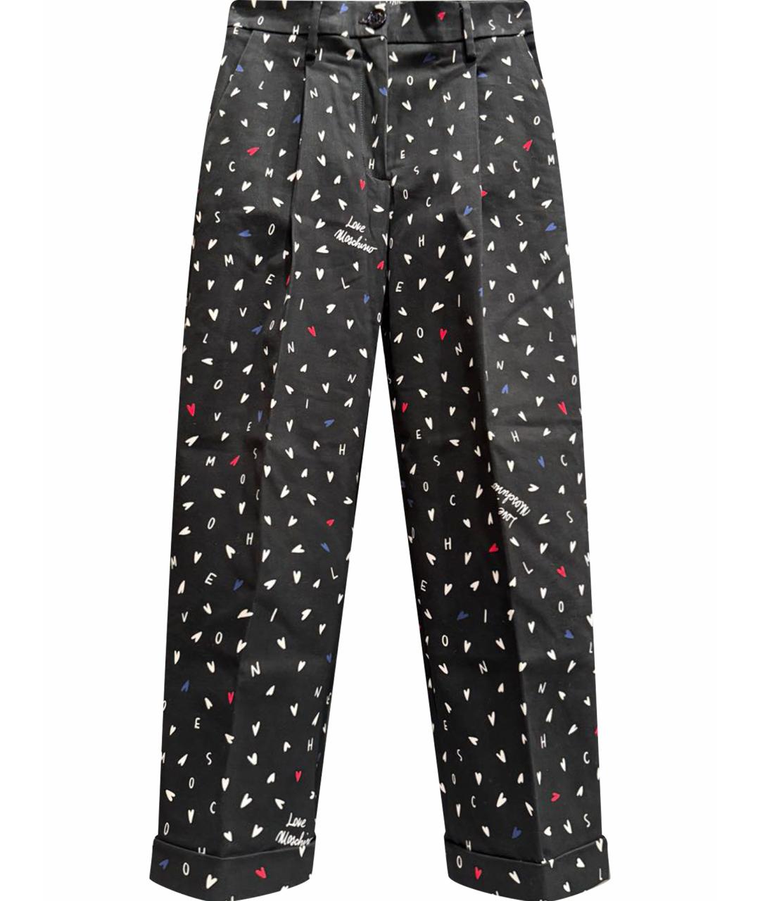LOVE MOSCHINO Черные хлопко-эластановые прямые брюки, фото 1