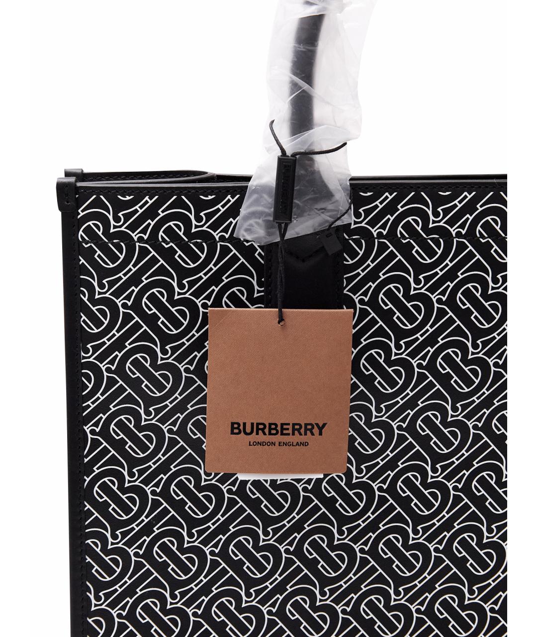 BURBERRY Черная кожаная сумка тоут, фото 6