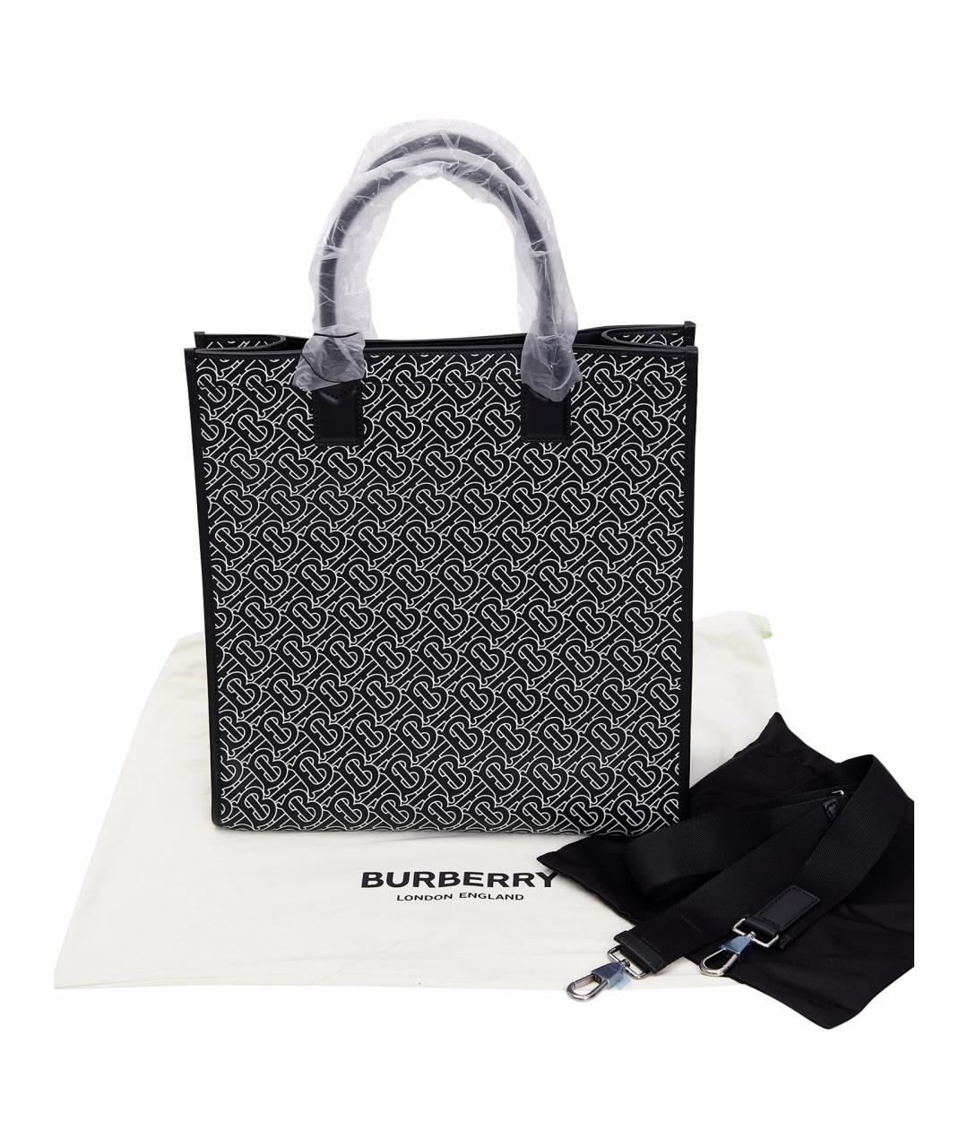 BURBERRY Черная кожаная сумка тоут, фото 3