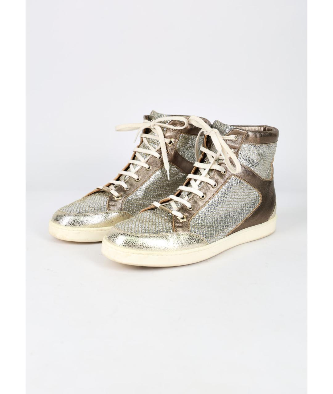 JIMMY CHOO Золотые кожаные кеды, фото 3