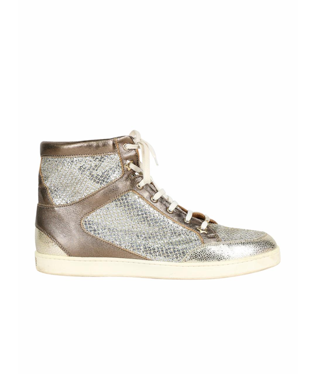 JIMMY CHOO Золотые кожаные кеды, фото 1