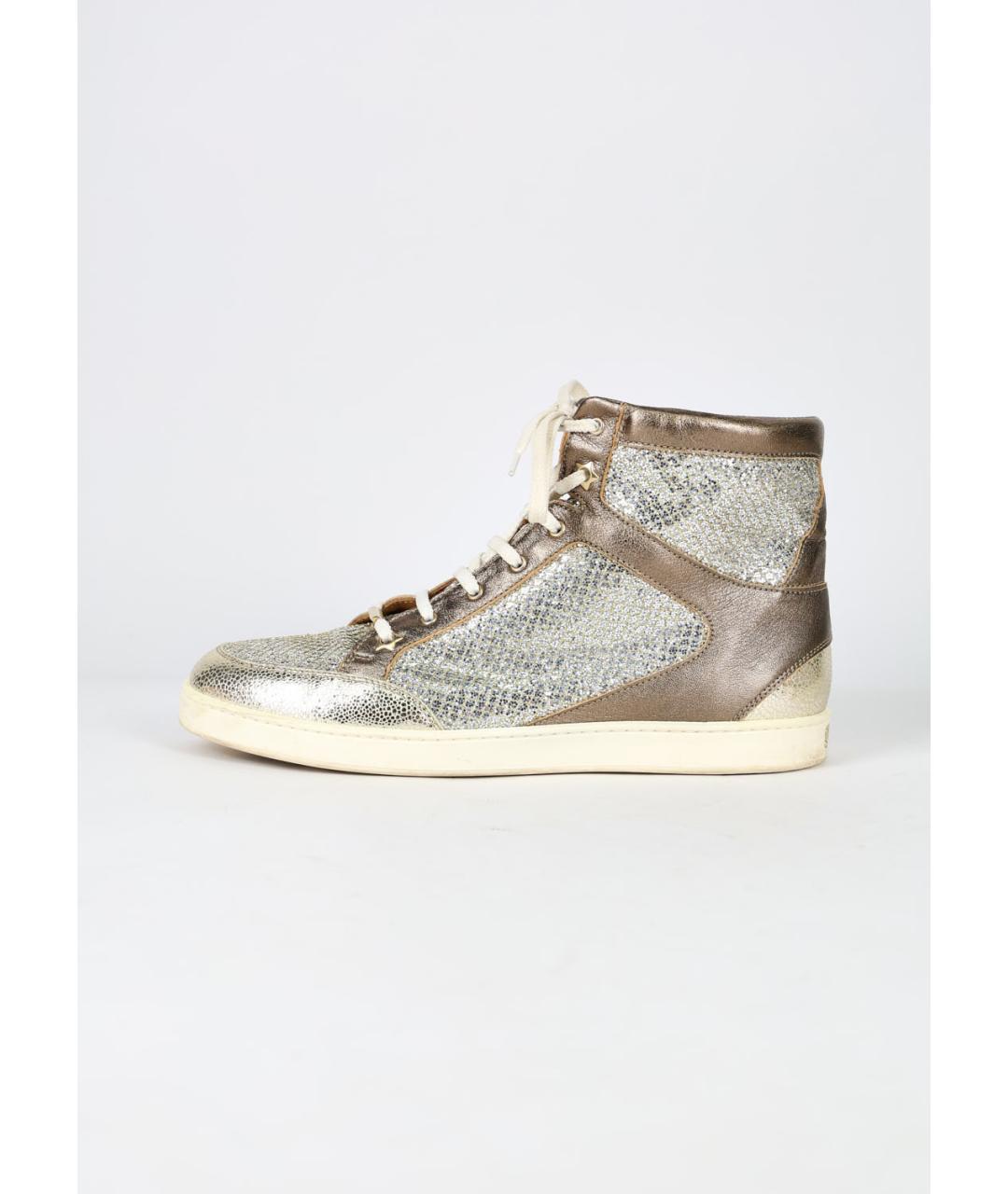 JIMMY CHOO Золотые кожаные кеды, фото 6