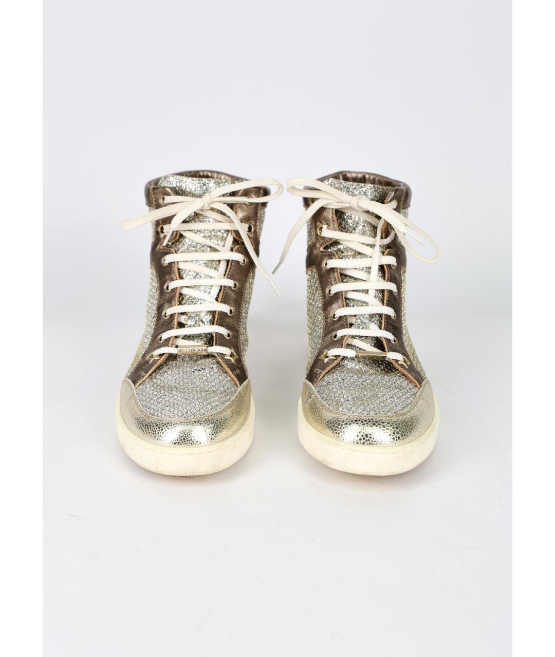 JIMMY CHOO Золотые кожаные кеды, фото 2