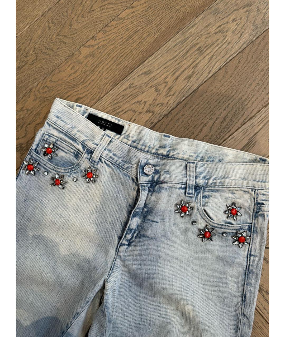 GUCCI Голубые хлопковые джинсы слим, фото 2